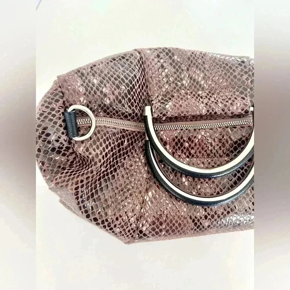 Bobby Schandra Light Brown Patent Leather Snake Skin Print Satchel Bag - Picture 6 of 13